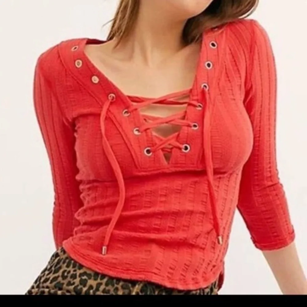 NWT Free People ICE COLD Lace Up Top